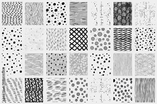 A grid displaying various monochrome abstract textures and patterns