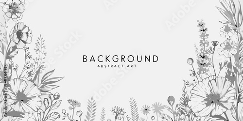 Elegant floral arrangement with sketched botanical elements and a neutral background