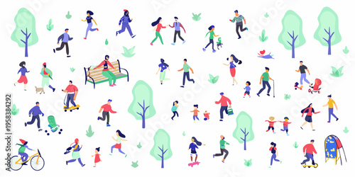 A diverse group of people enjoying outdoor activities in a park setting