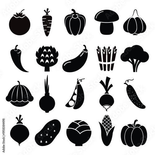 Vegetable Silhouette Icons Set Minimal