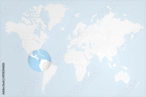 Panama Map with Flag in Magnifying Glass on World Map Background