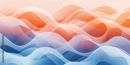 Smooth abstract blue background featuring soft silk waves and a pink satin texture with light orange curves for a modern vector wallpaper design