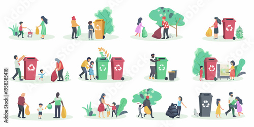 People of all ages participate in community cleanup and recycling efforts