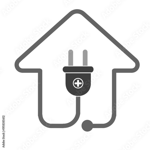 Electric power plug icon inside house outline symbol for residential electricity service and smart energy home solutions