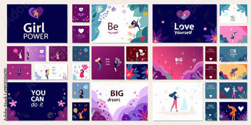 Colorful inspirational illustrations with female figures and motivational phrases