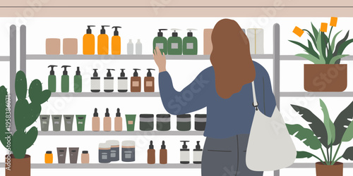 Woman shopping for beauty and personal care products in a store