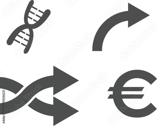 set of dollar symbols,,  dna double helix structure on a black background