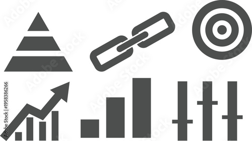   target with arrow,  chart icon, 