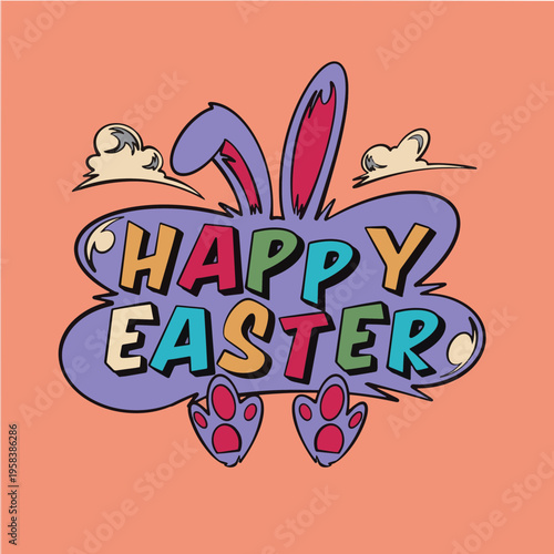 Happy Easter Bunny Cute Colorful Typography Design