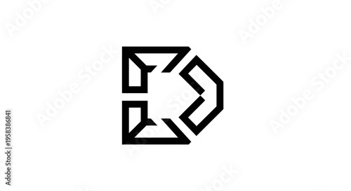 Geometric Abstract Letter D Logo, Modern Monogram, Minimalist Design, Black and White