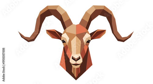 Geometric Goat Head Low Poly Art - Polygonal Ram Face, Abstract Animal Design