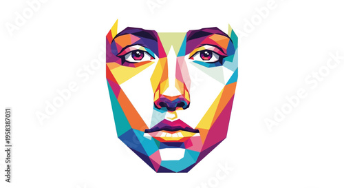 Abstract Geometric Face Portrait - Colorful Low Poly Woman Art