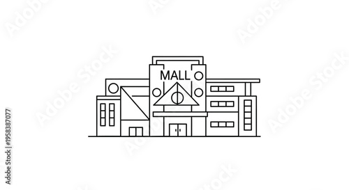 Modern Shopping Mall Building Facade Outline Icon