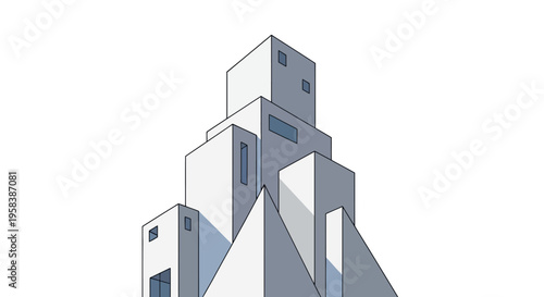Modern White Skyscraper Building Design, Geometric Abstract Architecture