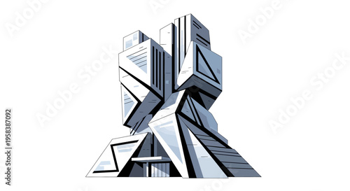 Futuristic Geometric Skyscraper Architecture, Modern Abstract Building Design