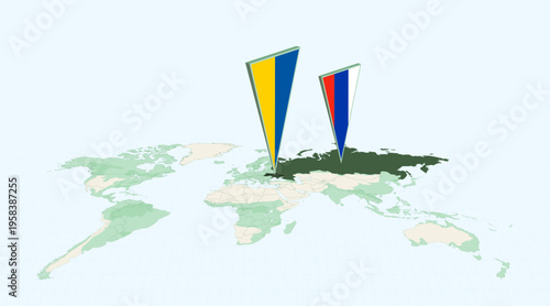 Ukraine and Russia Location Markers on World Map