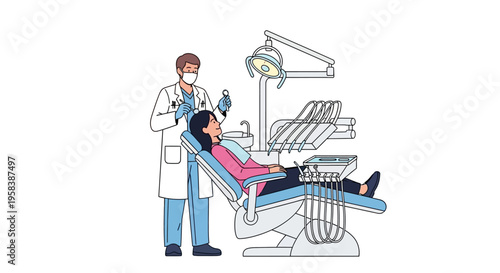 Dental examination illustration dentist patient medical treatment procedure
