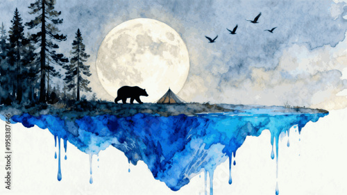 Sky Forest Floating Forest Island isolated watercolor vector illustration svg