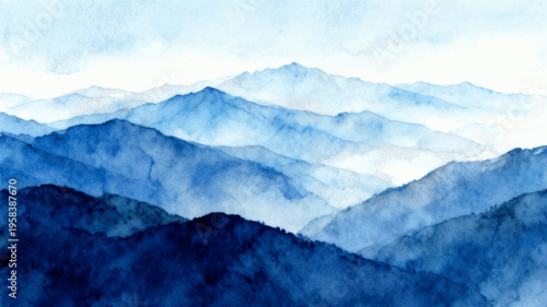 Soft Hills Layered Blue Mountains isolated watercolor vector illustration svg