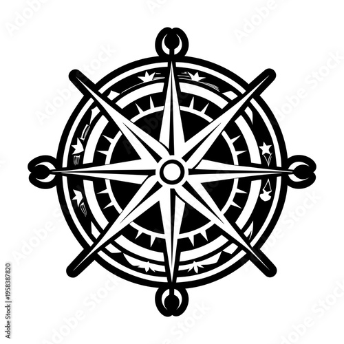 A glyph style icon of compass tattoo