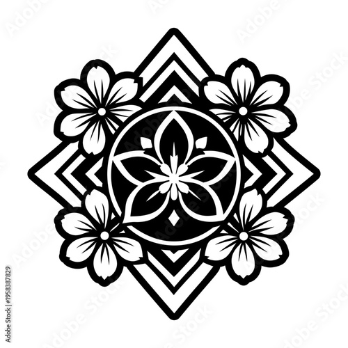 A glyph style icon of blooming flowers tattoo