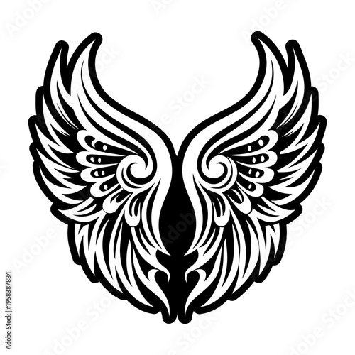 A filled style icon of angel wings tattoo
