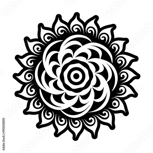 A solid style icon of floral spiral tattoo