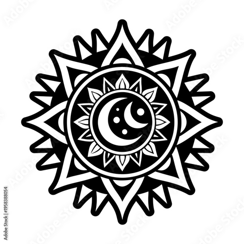 A glyph style icon of solar eclipse