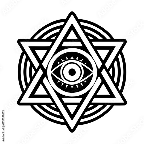 A solid style icon of all seeing tattoo