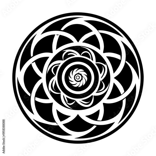 A glyph style icon showing geometric flower