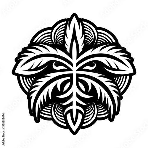 A glyph style icon of palm frond tattoo