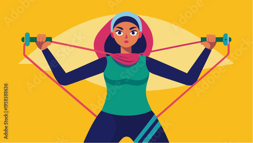 Flat illustration of bulking concept with woman training using resistance band showing muscle strength fitness workout and active lifestyle