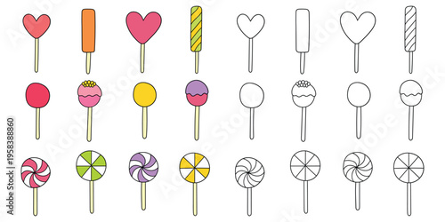 Hand-drawn cartoon and doodle set of lollipops on a white background.