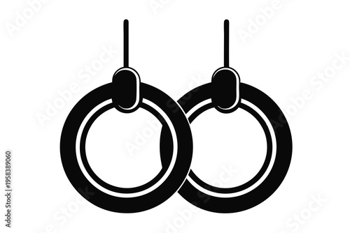 Gymnastics rings silhouette isolated on white background.