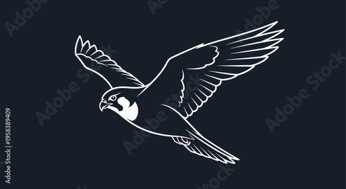 Elegant white falcon in flight silhouette against a stark dark background minimal 50 characters