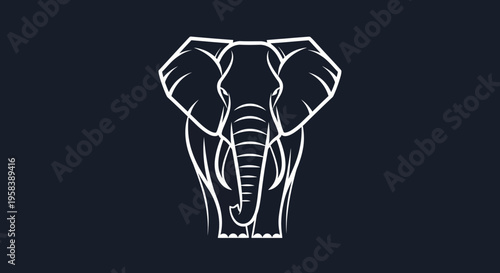 Elegant white line art elephant illustration against a dark navy background
