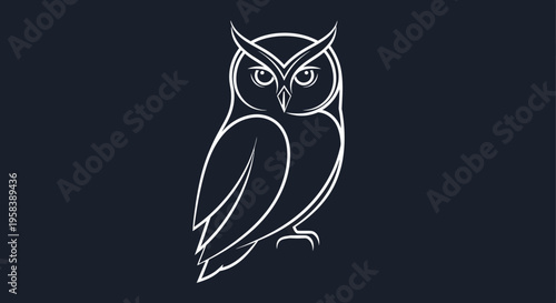 Elegant white owl illustration on a deep blue background minimalist graphic design