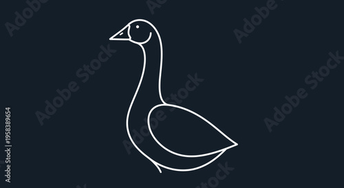 Minimalist white goose outline drawing on a dark navy blue background
