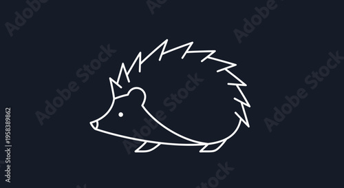 Minimalist White Outline of a Prickly Hedgehog Silhouette on Dark Blue Background