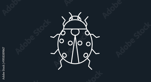 Minimalist white outline of a ladybug on a dark blue background for abstract design elements