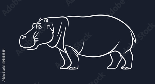 Minimalist white outline of a hippo against a dark blue background