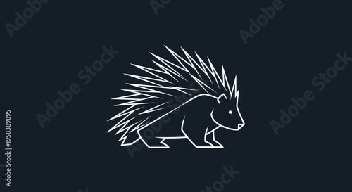 Minimalist white porcupine graphic on dark background clean vector illustration