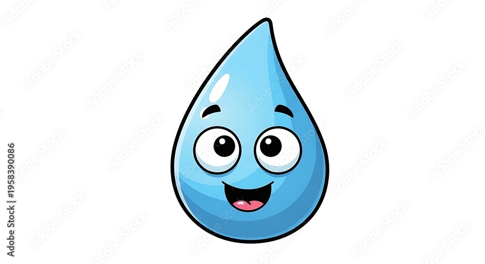Obraz premium Cartoon water droplet with smiling face