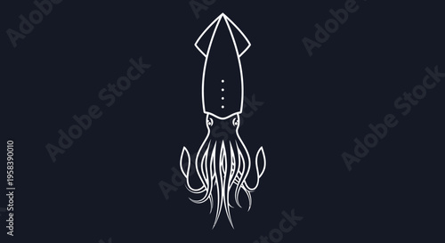 Stylized minimalist white line drawing of a squid wearing a suit on a dark navy background