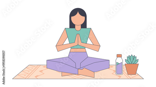 Woman Meditating in Lotus Pose on Yoga Mat.