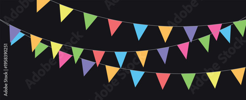 Colorful watercolor carnival garland with flag. Decorative colorful party pennants for birthday celebration, festival decor. Colorful bunting flags.