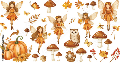 Cartoon vector set of Halloween pumpkins and cute animal characters in a playful illustration