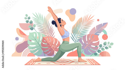 Woman practicing yoga in a warrior pose.