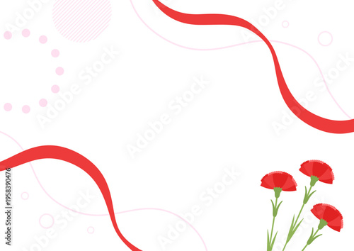 母の日のカーネーションと幾何学模様のおしゃれな背景