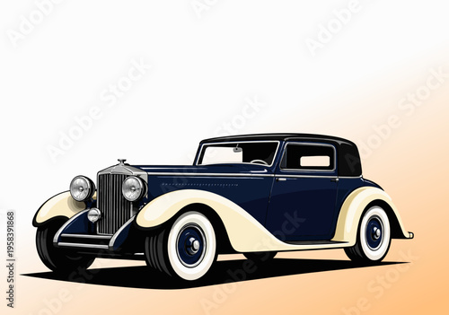 075-40-Dark blue and cream vintage luxury car illustration representing classic transportation